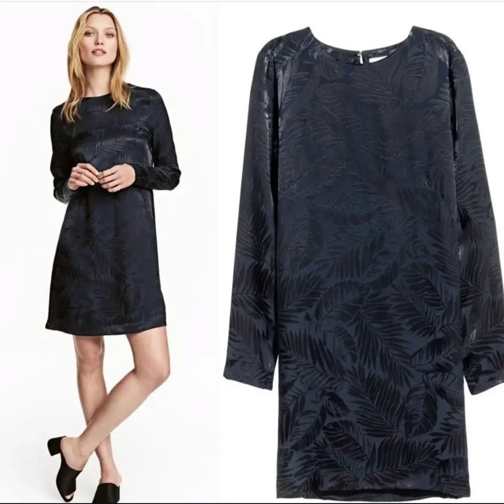H&M - Navy Blue Satin Sheath Dress - Size 10 - Like New